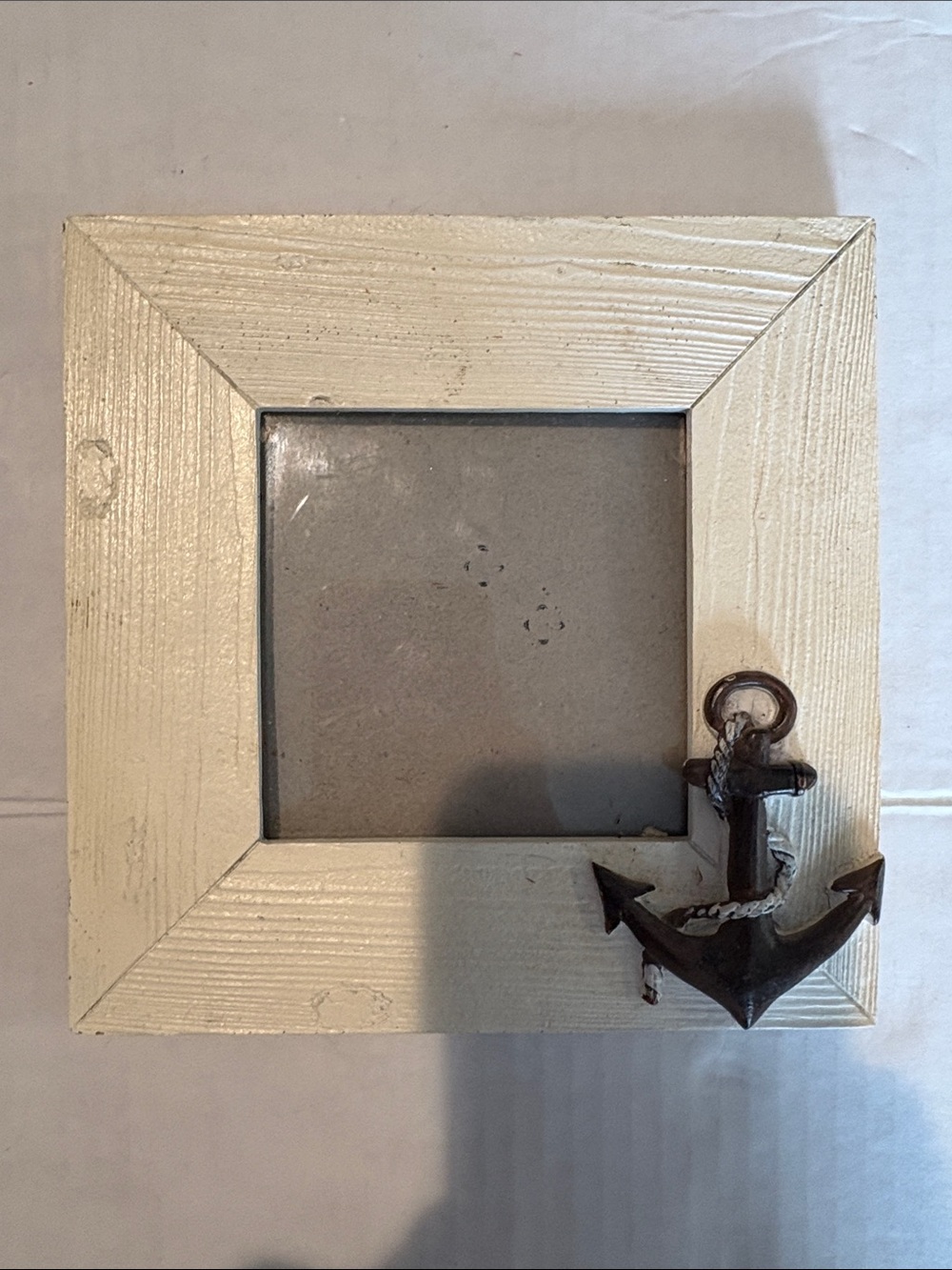Coastal Cream Wood Picture Frame with Anchor Accent